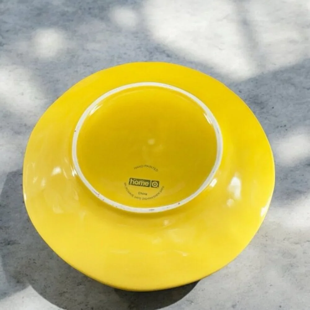Home Hand Painted Yellow Rooster Chicken Plate Dish‎ Set 2 Round Primitive Style